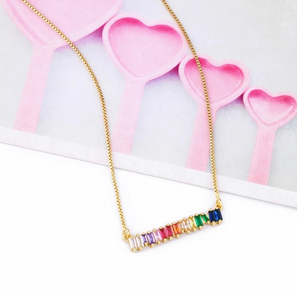 Multicolor Rainbow Necklace with box chain - Picture 2 of 2